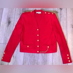 St. John Red Cardigan with Gold Buttons